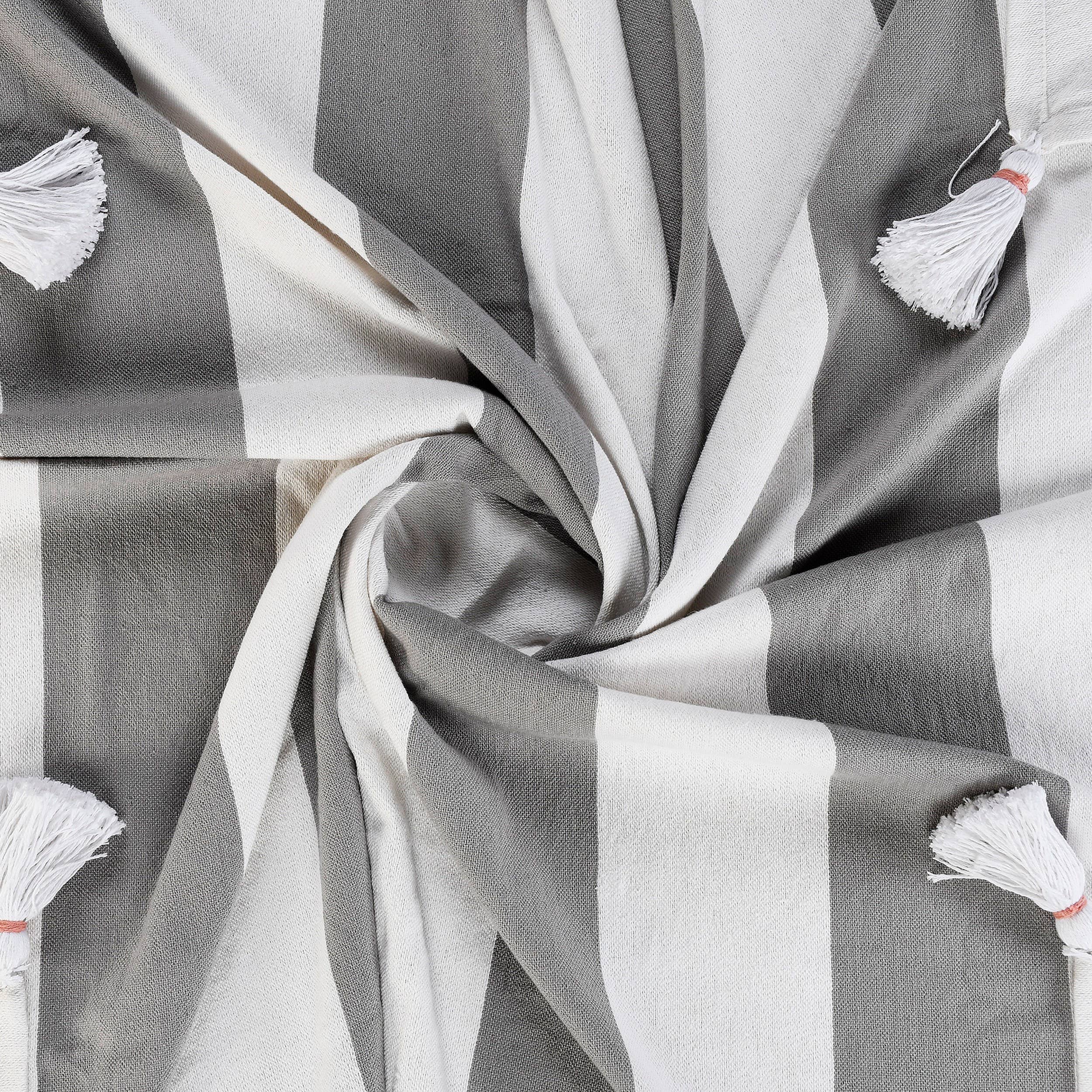 Cabana Striped Throw Blanket with Tassels: Light Gray