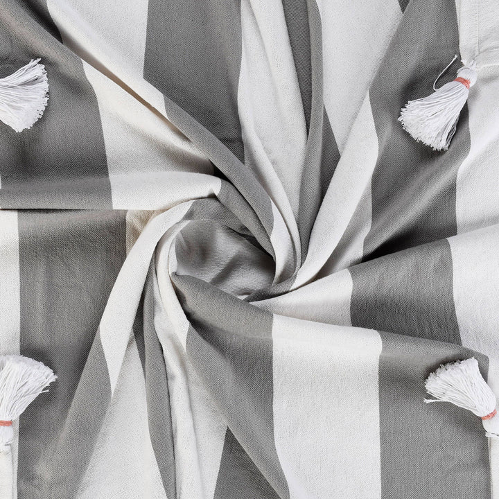 Cabana Striped Throw Blanket with Tassels: Light Gray