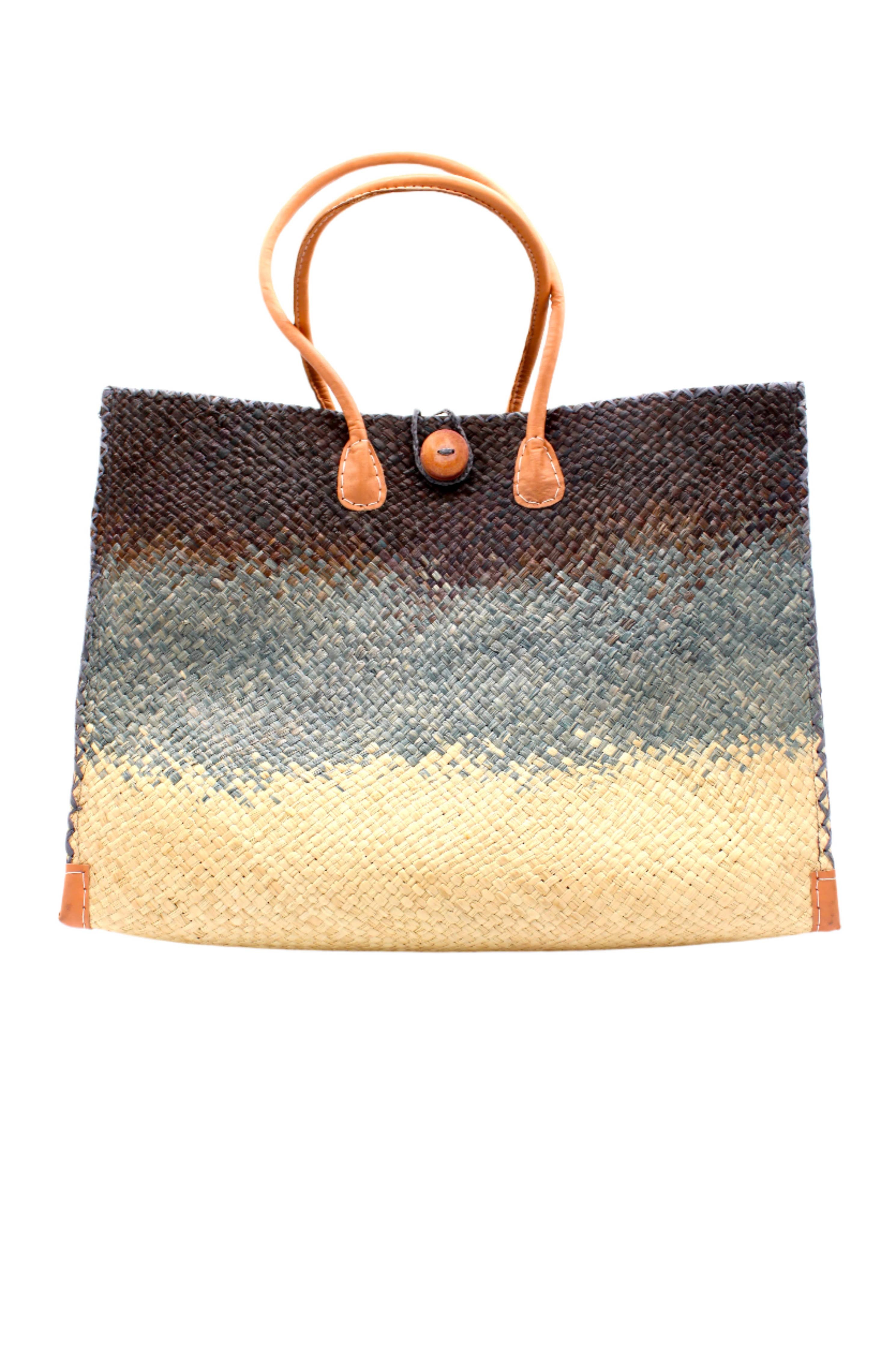 Zafran Holden Ombre Straw Beach Bag: Large / Black & Grey