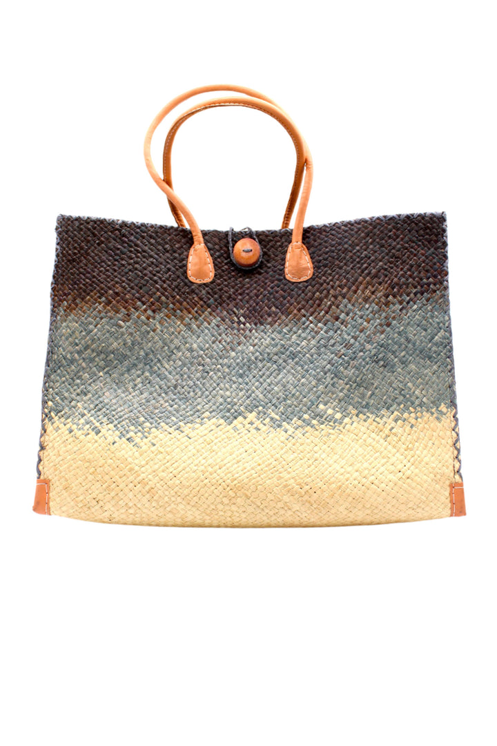 Zafran Holden Ombre Straw Beach Bag: Large / Denim & Dusk