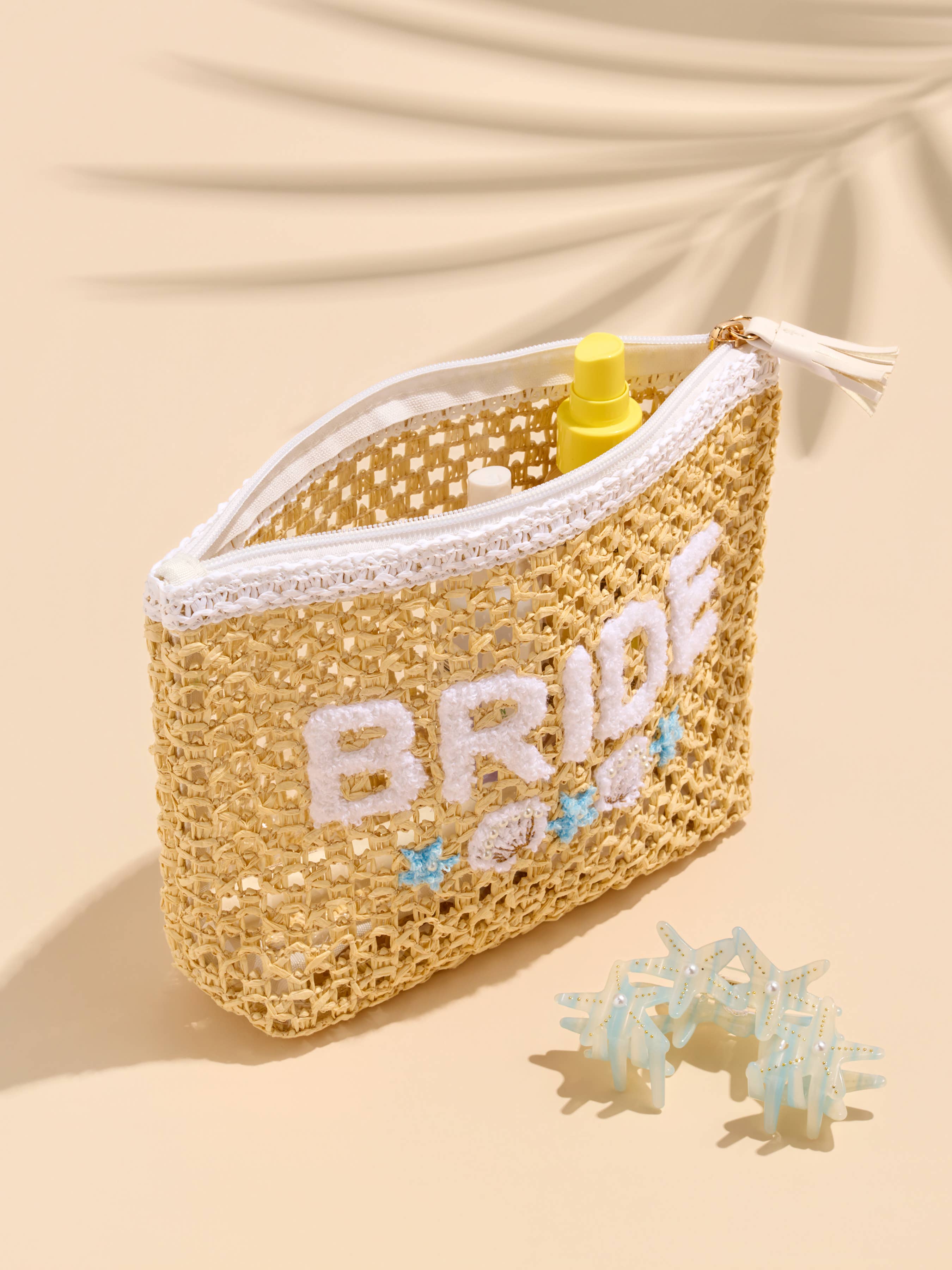 "BRIDE" SHELL ZIP POUCH,NATURAL