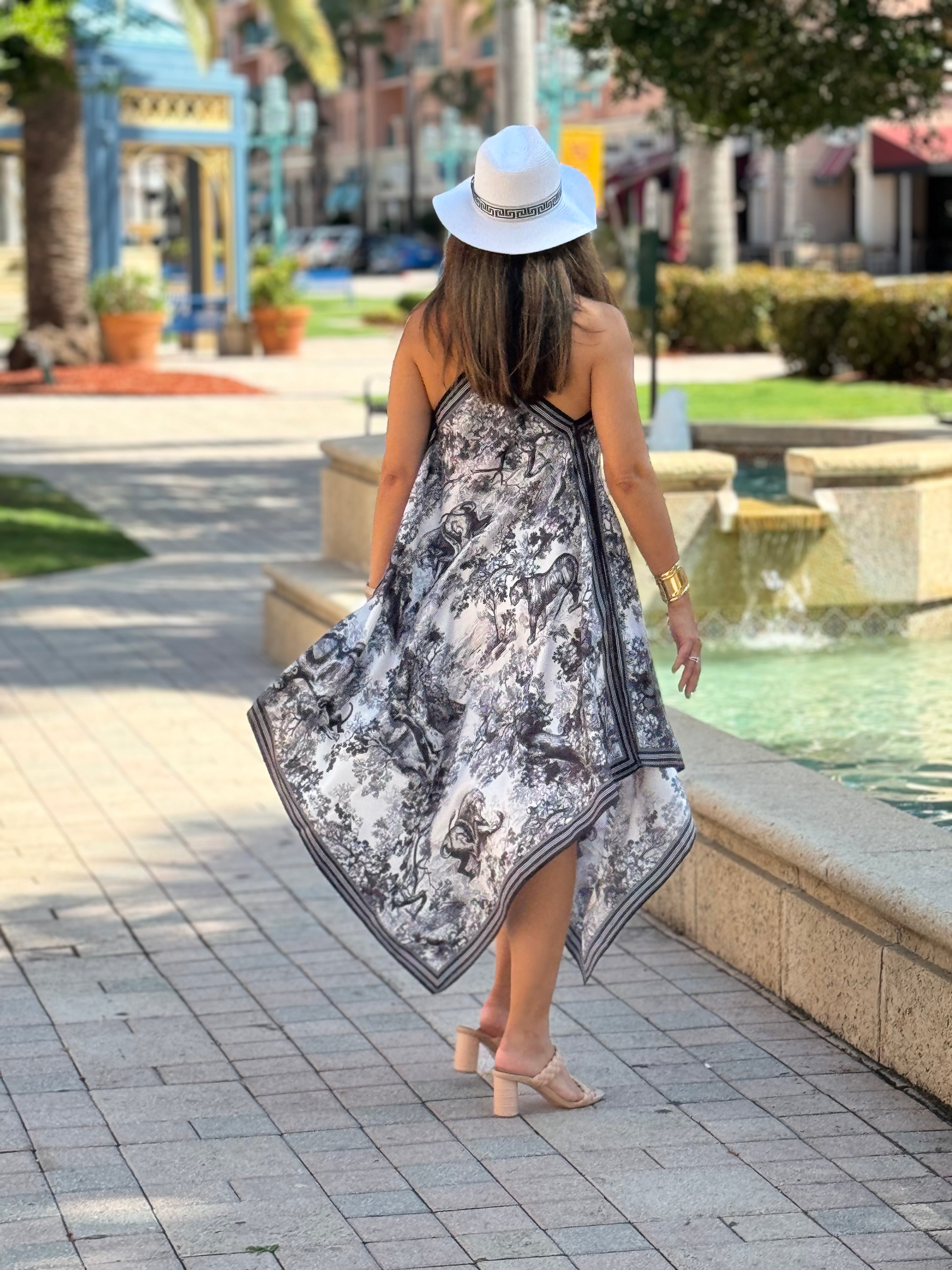 silk black and white dress Skater Maxi Dress Black White