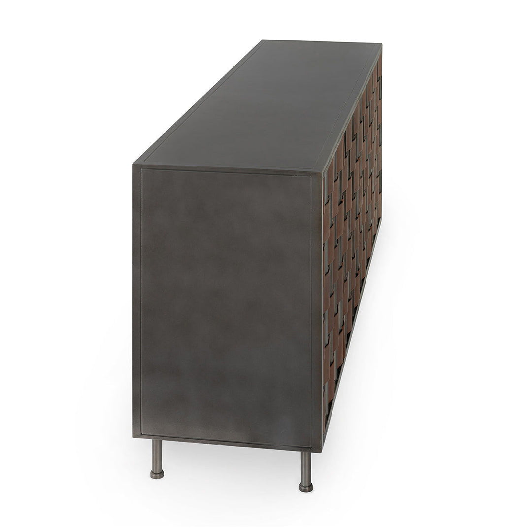 Komo - Leather/Metal 4 Doors Cabinet - Dark Brown