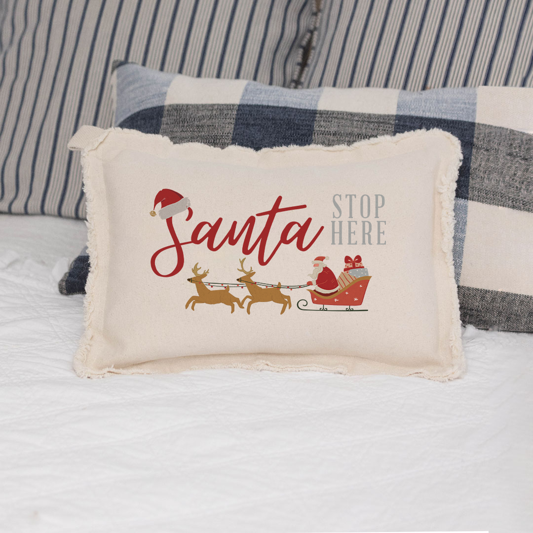 Santa Stop Here Lumbar Pillow: White / 12 x 18