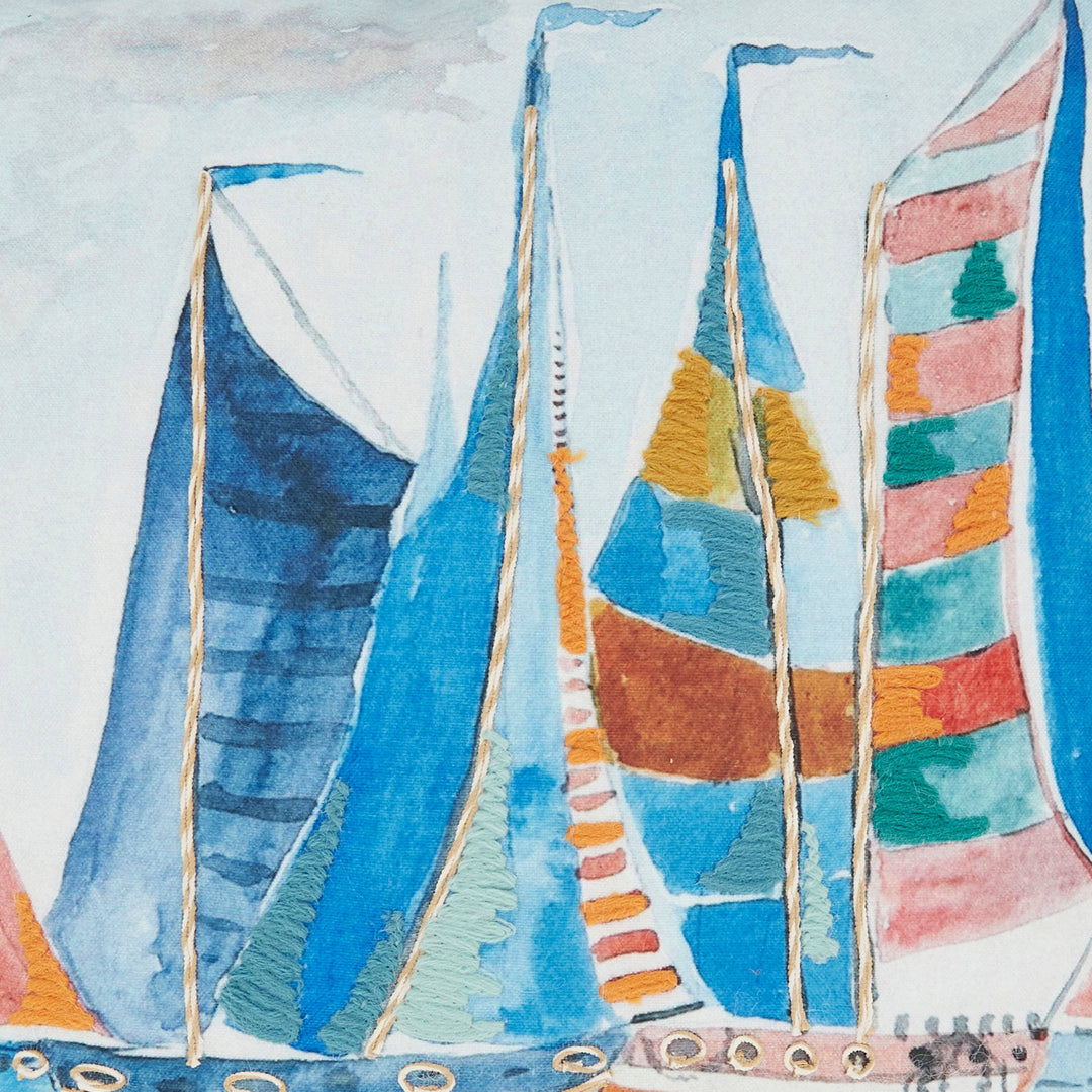 Charming Outdoor Sail Boats Pillow: Multi / Poly Filled / 20"