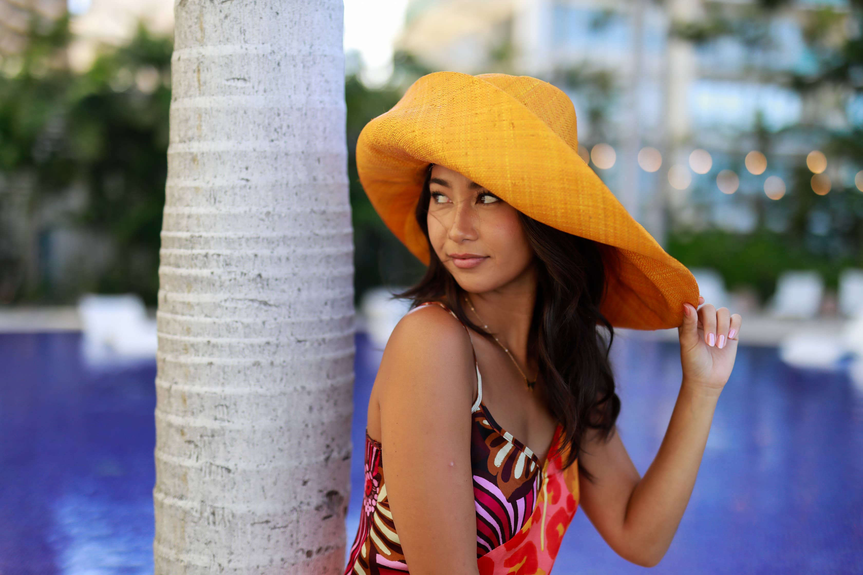 Sun Hats: Solid Color Packable 5" & 7" Brim Raffia Straw: 7"Brim / Turquoise