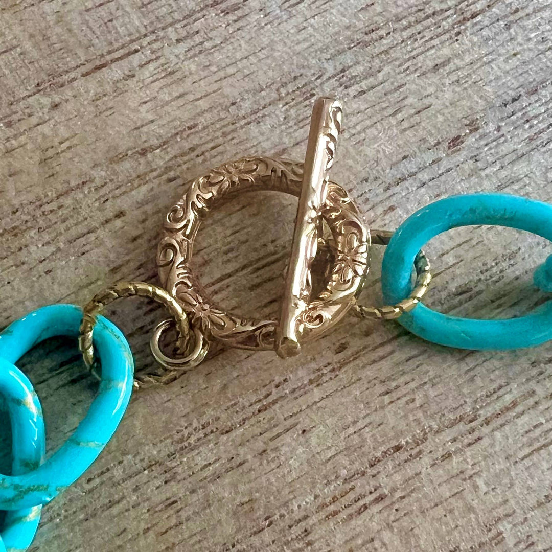 Stay Salty turquoise chain and gold medallion necklace 