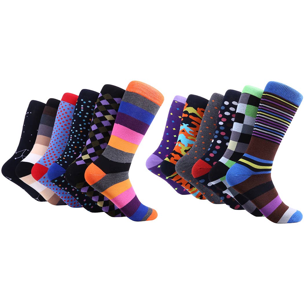 Spring Zest Dress Socks 12 Pack: Spring Zest / Sock size: 9-11 / 80% cotton; 10% spandex; 10% polyester