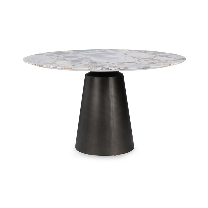 Bellina - Marble Round Dining Table - Cedar Brown/ Black