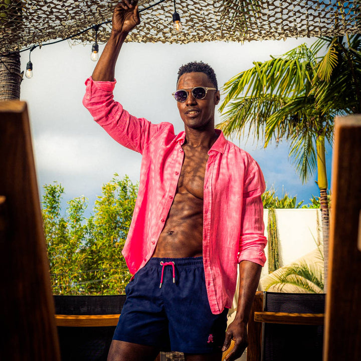 Linen Button Down Shirt - Pink: PINK / M