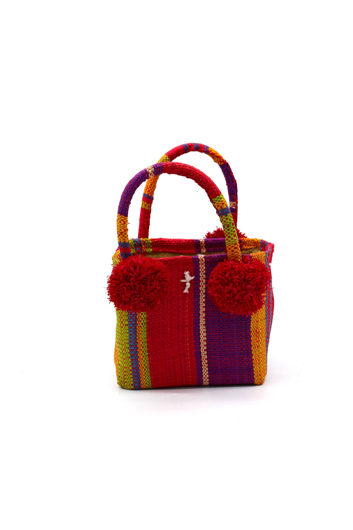 Schooner Straw Mini Bag with Pompom Accent: Black Two Tone Stripe