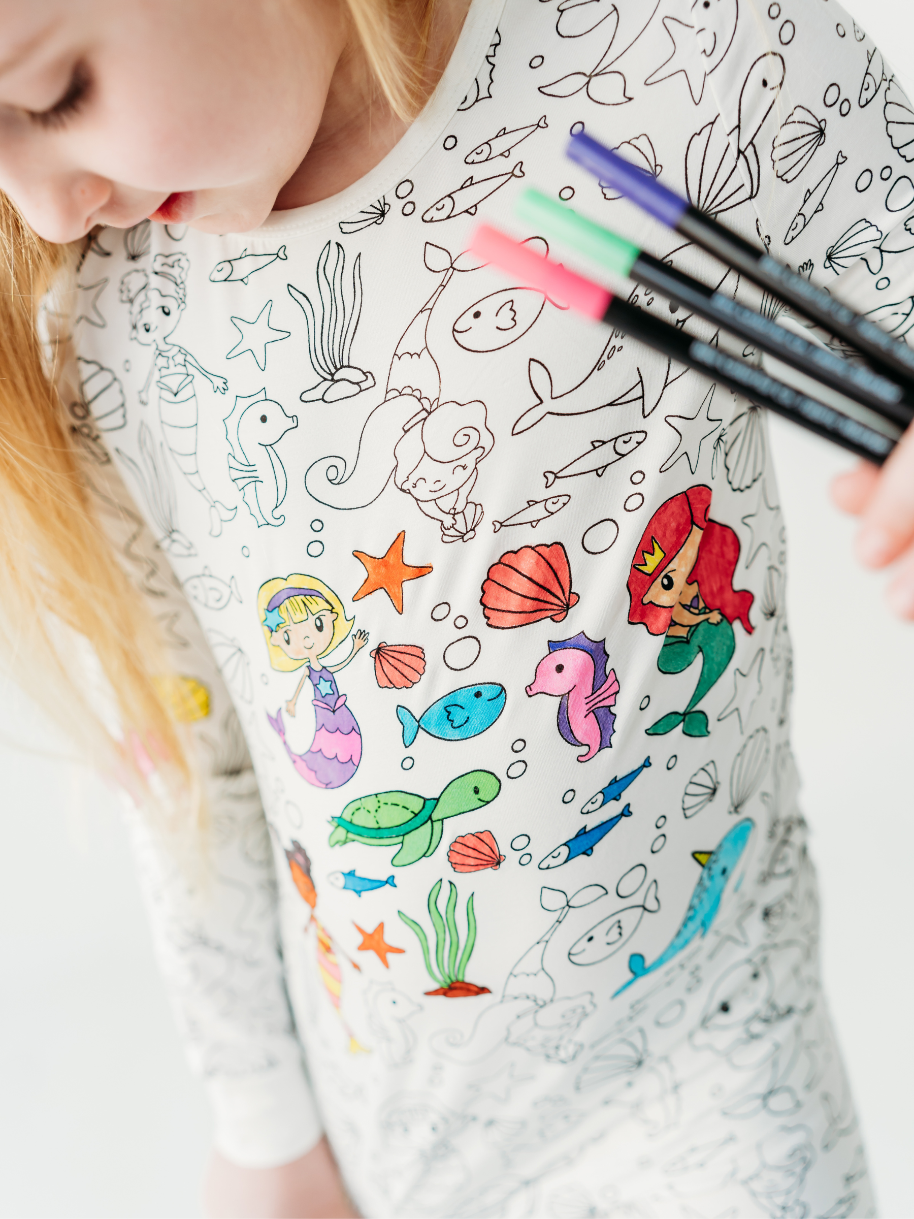 Mermaid Coloring Pajamas 2 piece set made from Bamboo: 4T