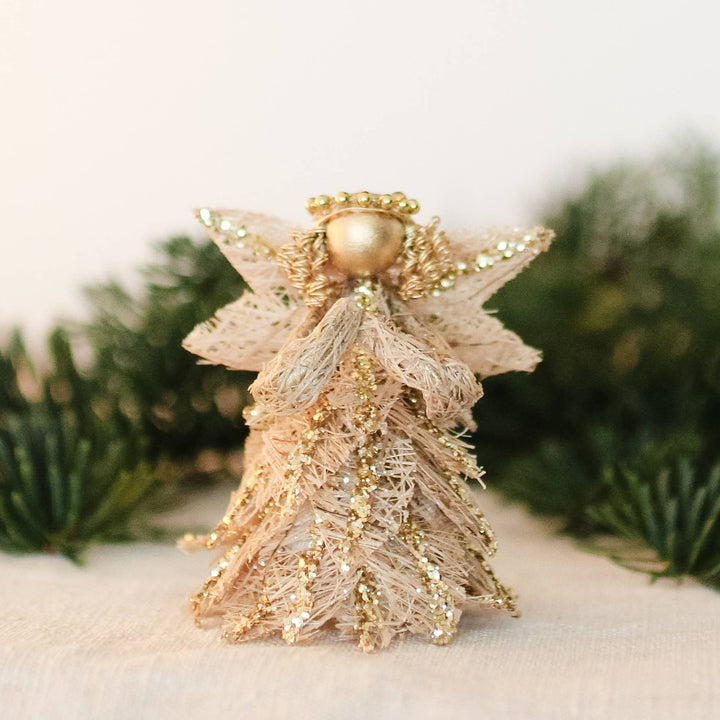 3" Mini Angel Ornament w/Gumon Petals (Ecru/Gold)