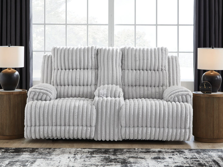 Rhines Falls - Alloy - Double Reclining Power Loveseat With Console
