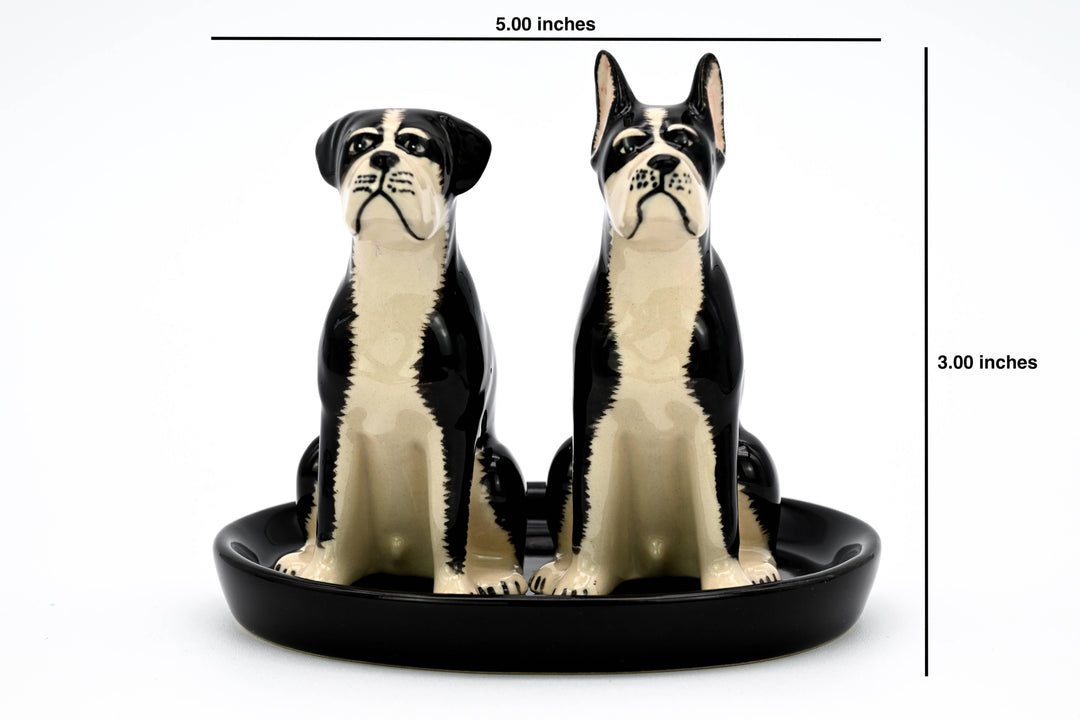 SP901 SALT AND PEPPER SHAKER Boxer and black ceramic tray