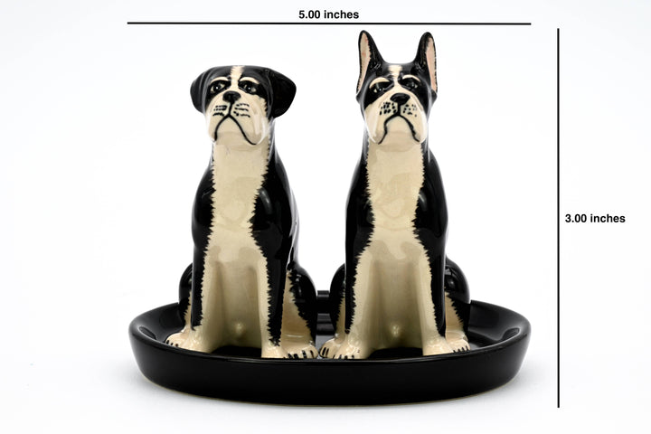 SP901 SALT AND PEPPER SHAKER Boxer and black ceramic tray