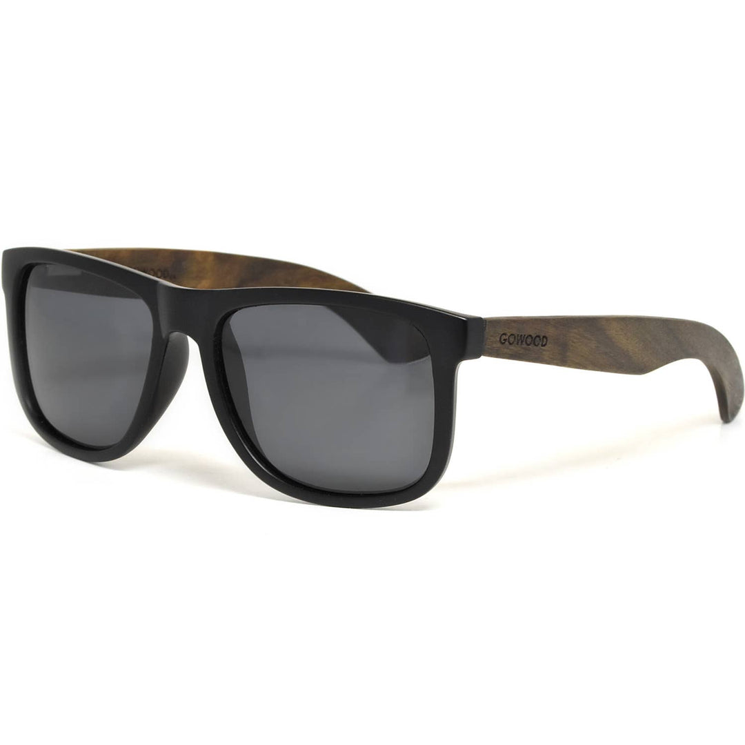 Square Ebony Wood Sunglasses with Black Polarized Lenses