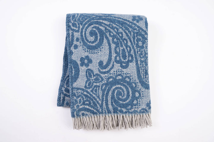323 - Paisley Pattern Plush Throw with Grey Fringe - 55" x 7: Moss Green