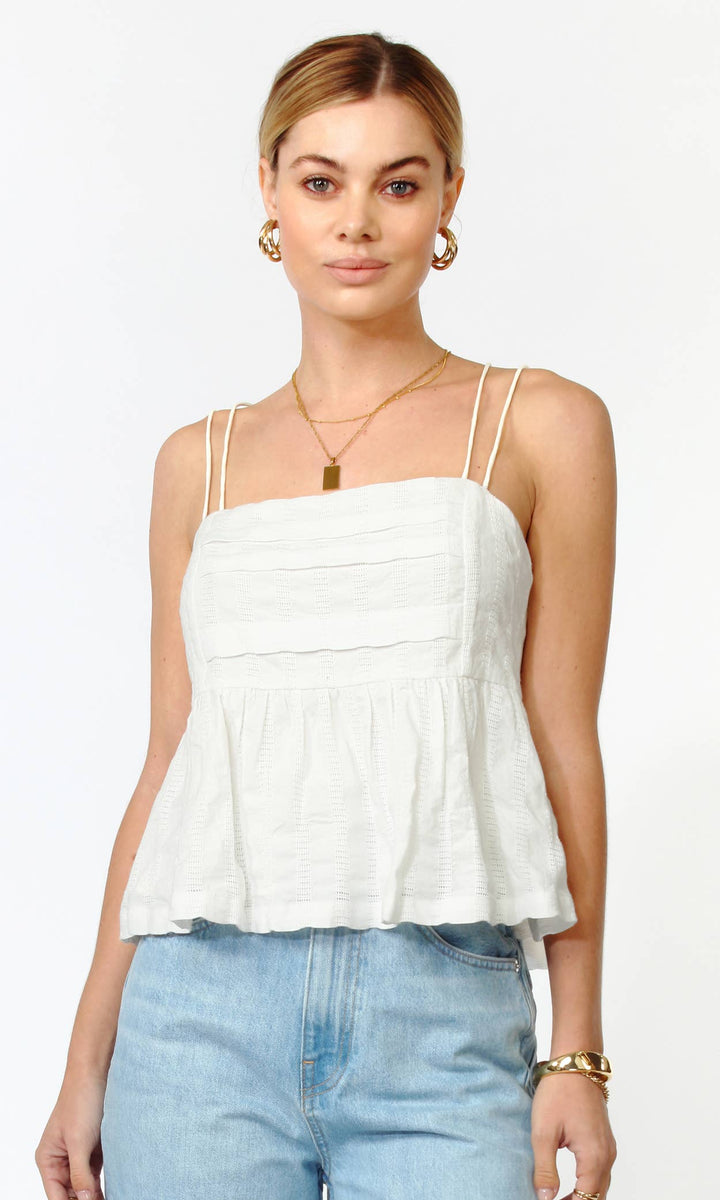 Kaila Pleated Textured Cotton Top: Medium / White