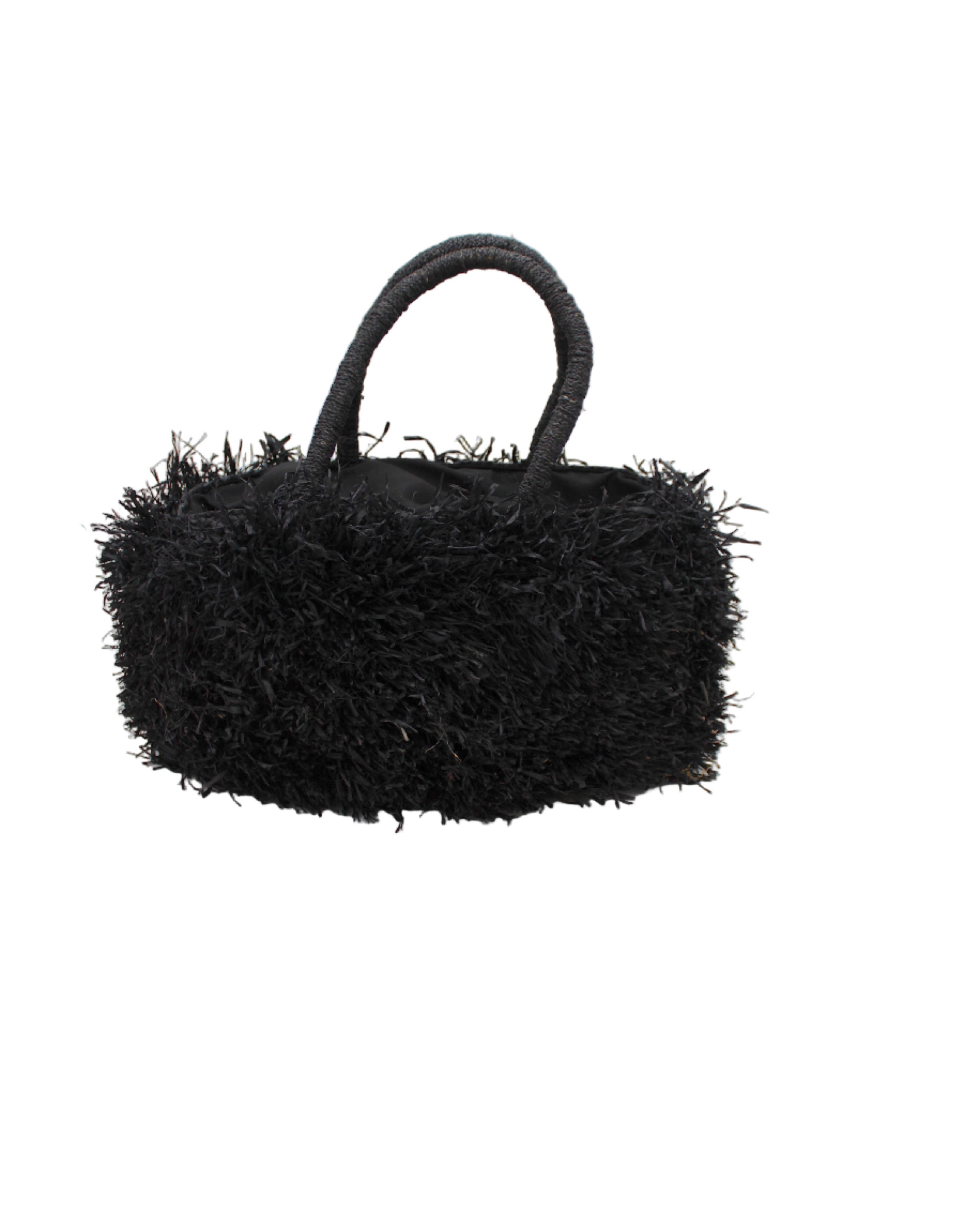 Calypso Pompom Pouf Crochet Straw Basket Handbag: Natural