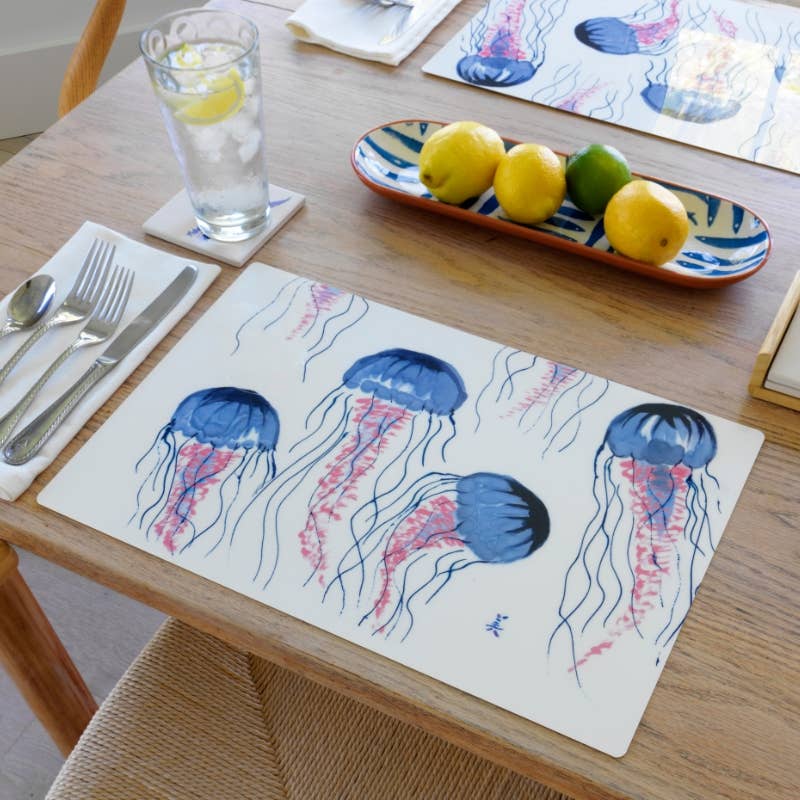 FishAye Jellyfish Placemat – Coastal & Nautical Table Decor: Set of 8