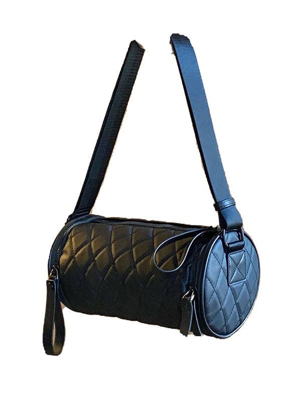 Rhombic Solid Color Split-Joint Zipper Shoulder Bags Crossbody Bags: BLACK / One_size