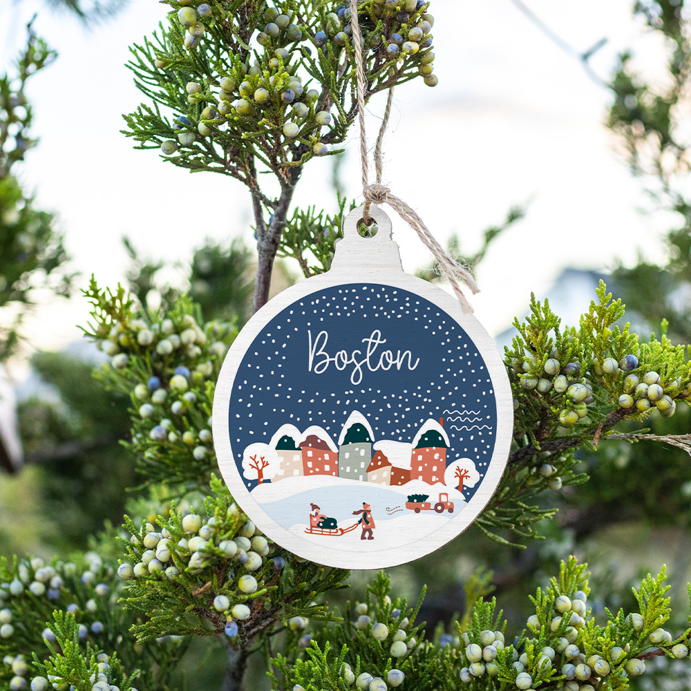 Personalized  Vintage Snow Globe Village Bulb Ornament