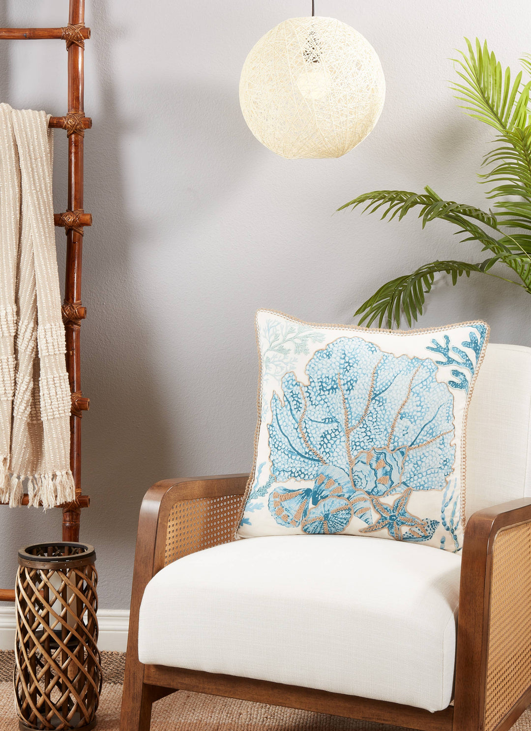 Sea Fan Design Throw Pillow: 20" / Aqua / Down Filled