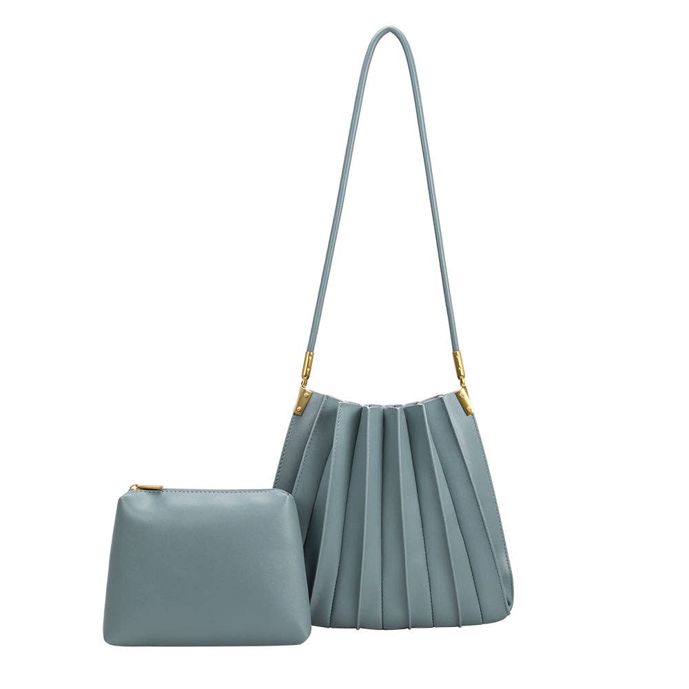 Carrie Slate Pleated Vegan Shoulder Bag Pre-Order 1/30