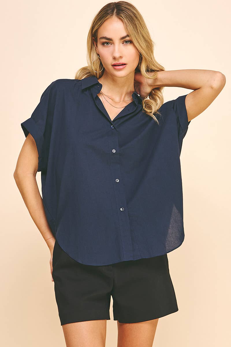 BUTTON DOWN WOVEN SHIRTS - INK: L