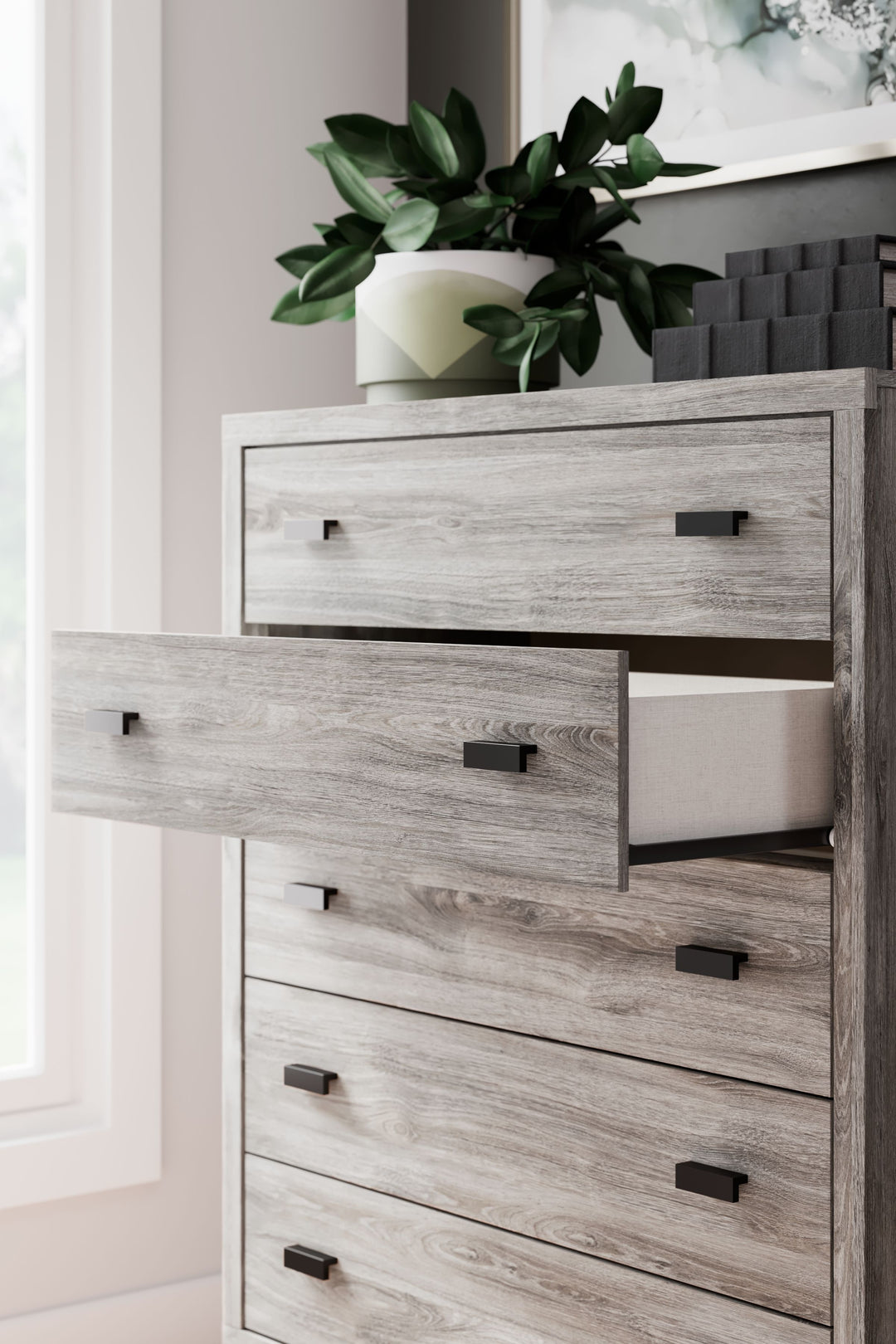 Vessalli - Black / Gray - Five Drawer Wide Chest