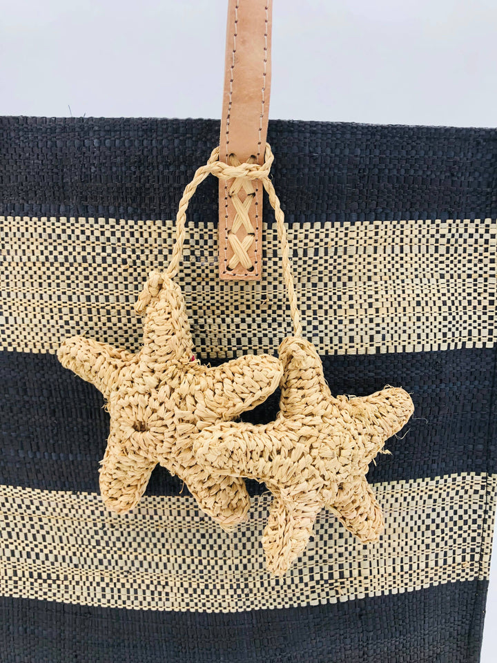 Starfish Straw Bag with Crochet Starfish Charm Embellishment: Blue