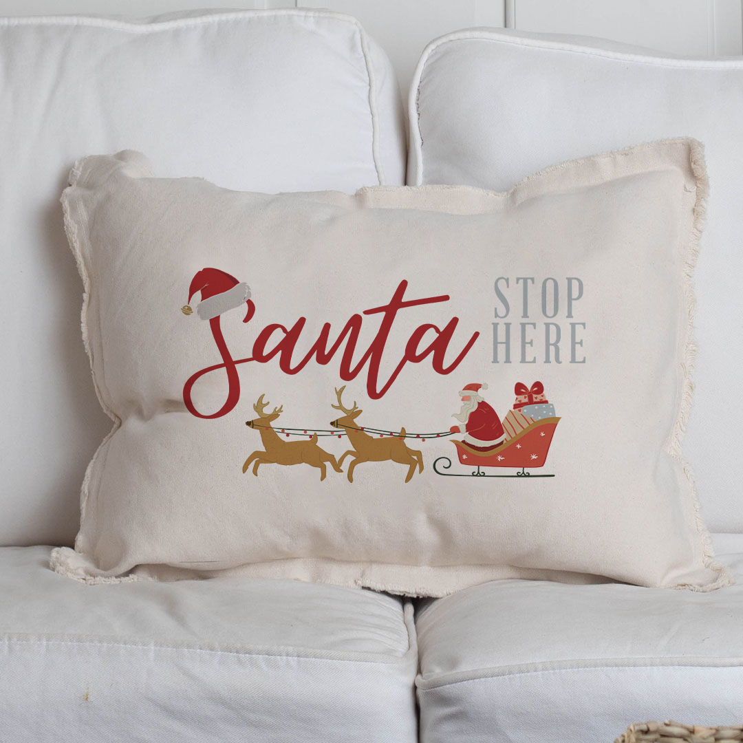 Santa Stop Here Lumbar Pillow: White / 12 x 18