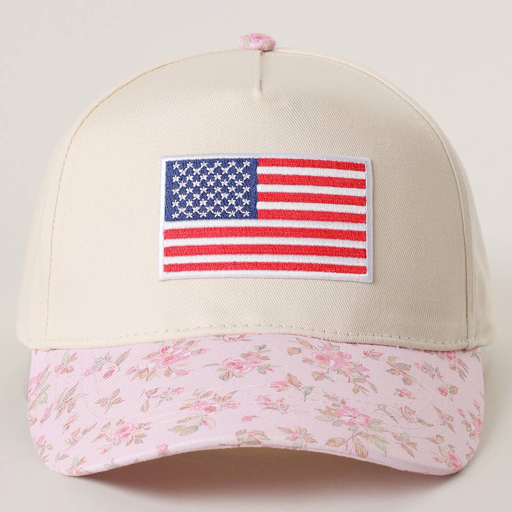 AMERICAN Flag Embroidered patch Flower Pattern Cap