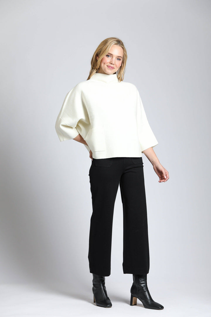 Funnel Neck Sweater With Patch Pocket: Winter White / S