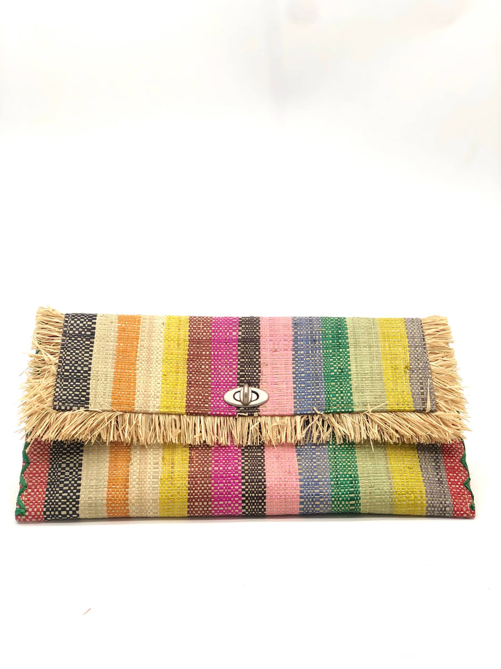 Sophie Straw Envelope Clutch Purse with Raw Fringe Trim Edge: Carmalita