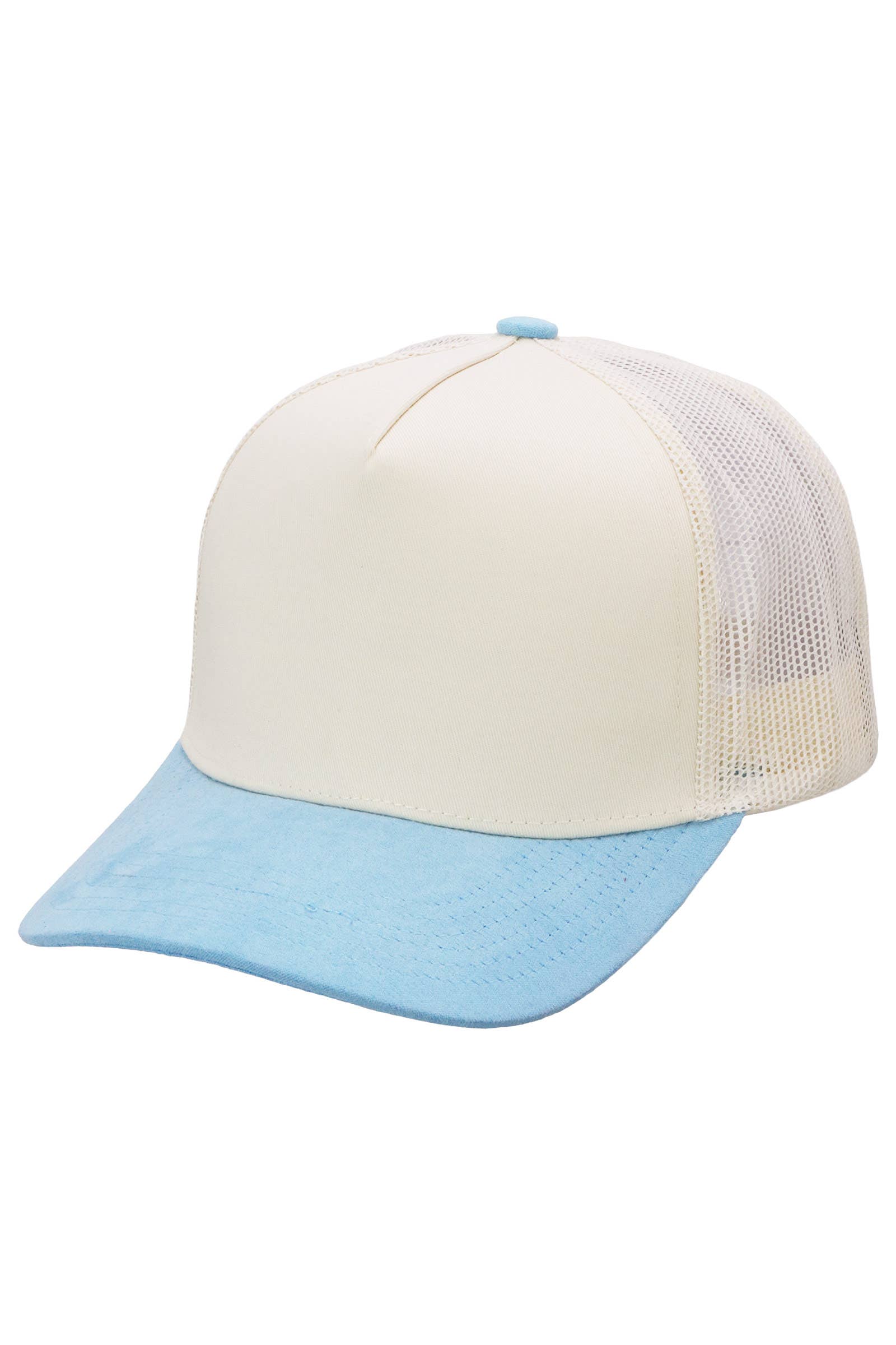 Vegan Suede 5 Panel Snap Back Trucker Hat: BEIGE/BLACK / ONE SIZE