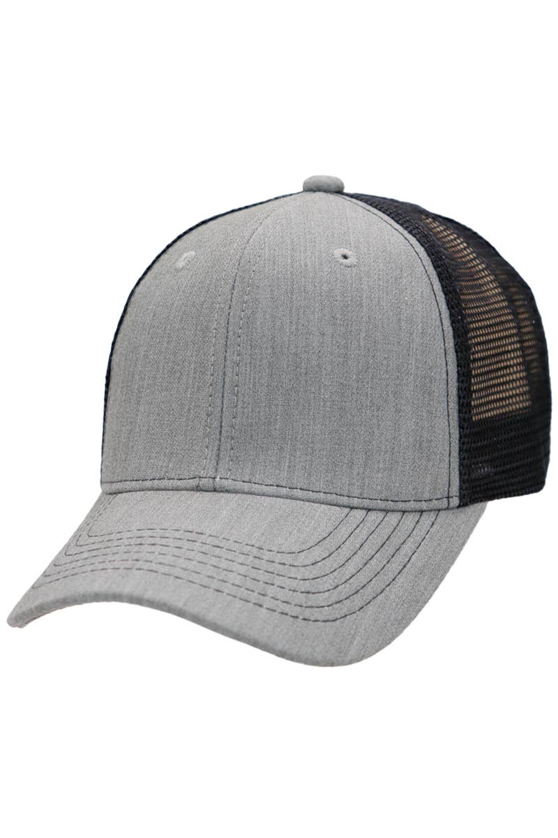 Premium Heather Twill High Profile Trucker Hat: Charcoal/Black