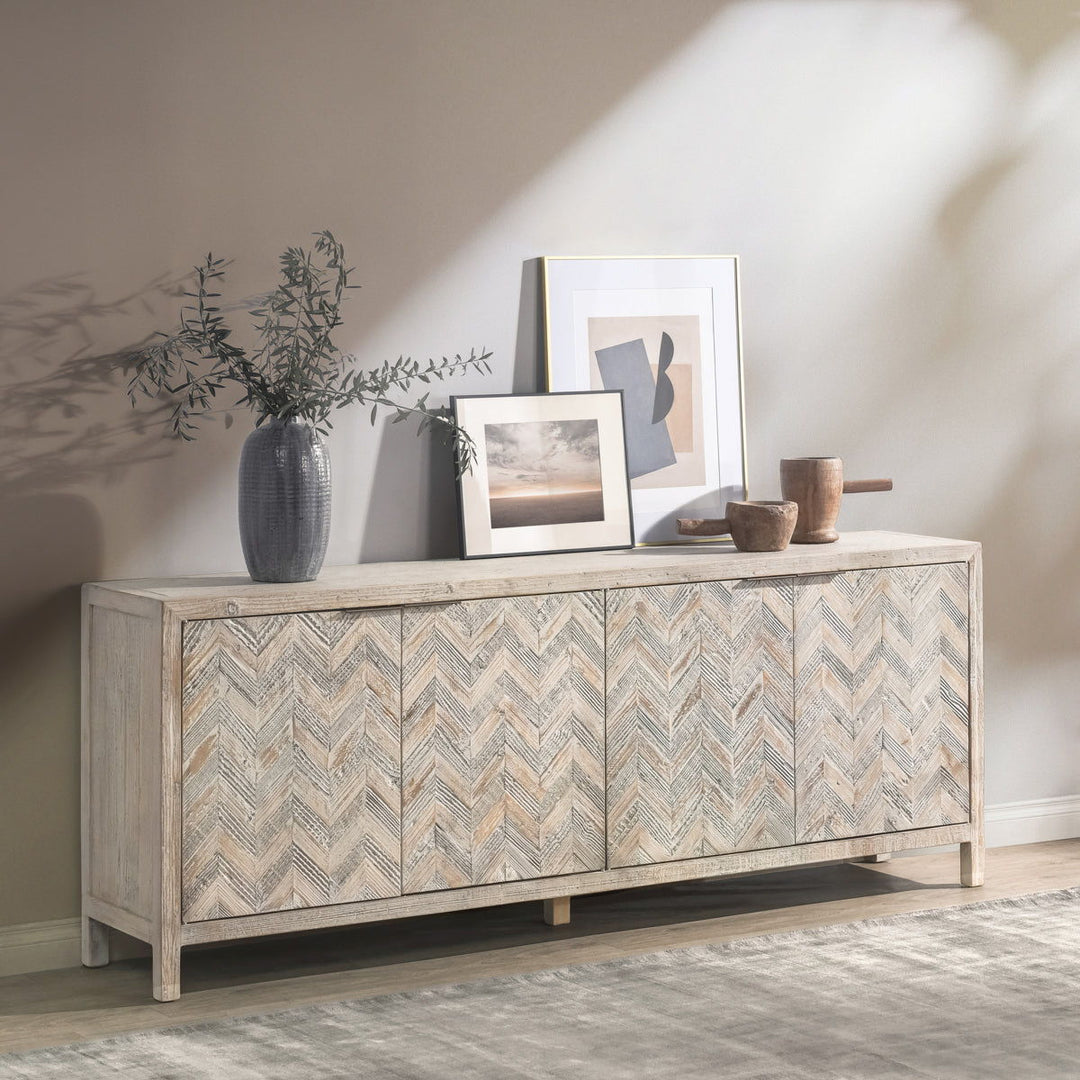 Sienna - Reclaimed Pine 4 Doors Cabinet - Beige