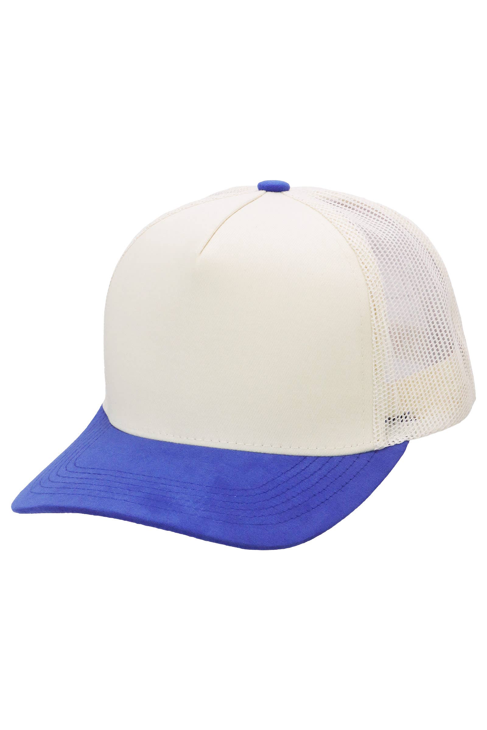 Vegan Suede 5 Panel Snap Back Trucker Hat: BEIGE/BLACK / ONE SIZE