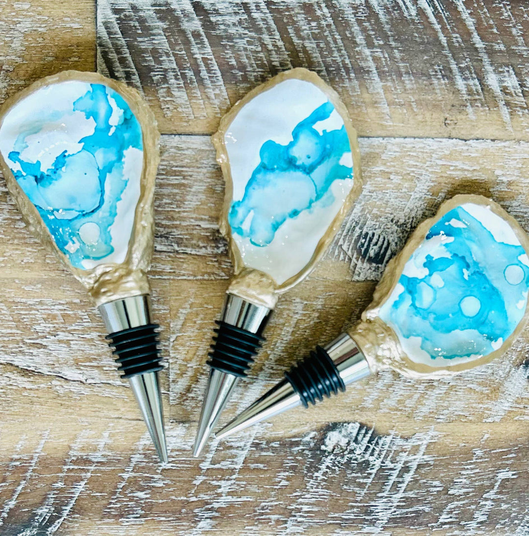 Hand Painted - Oyster Bottle Stopper - Aqua