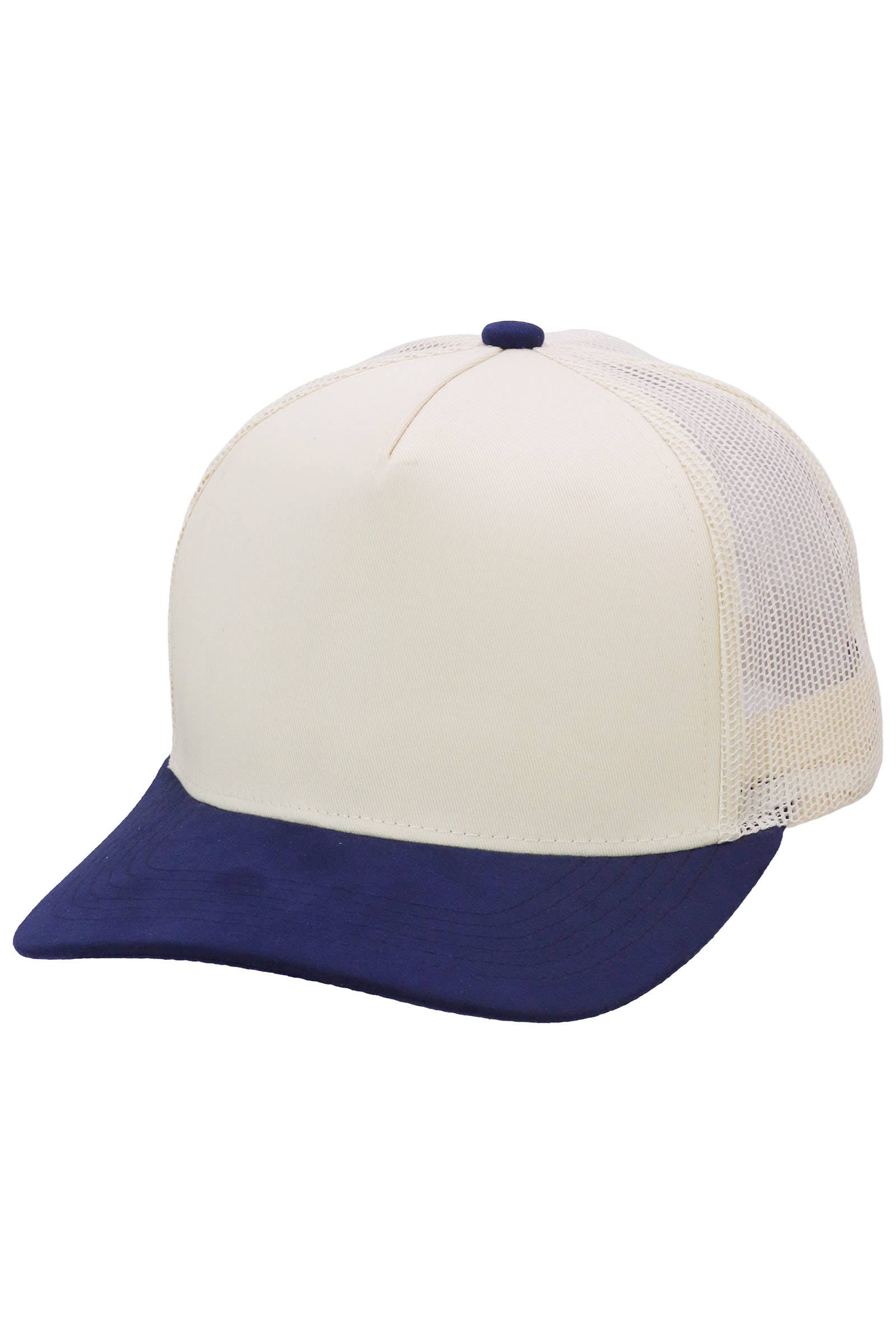 Vegan Suede 5 Panel Snap Back Trucker Hat: BEIGE/BLACK / ONE SIZE