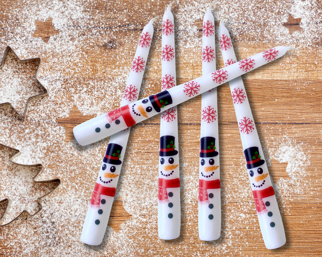 Snowman Christmas Taper Candle, Holiday Snowman Candlesticks