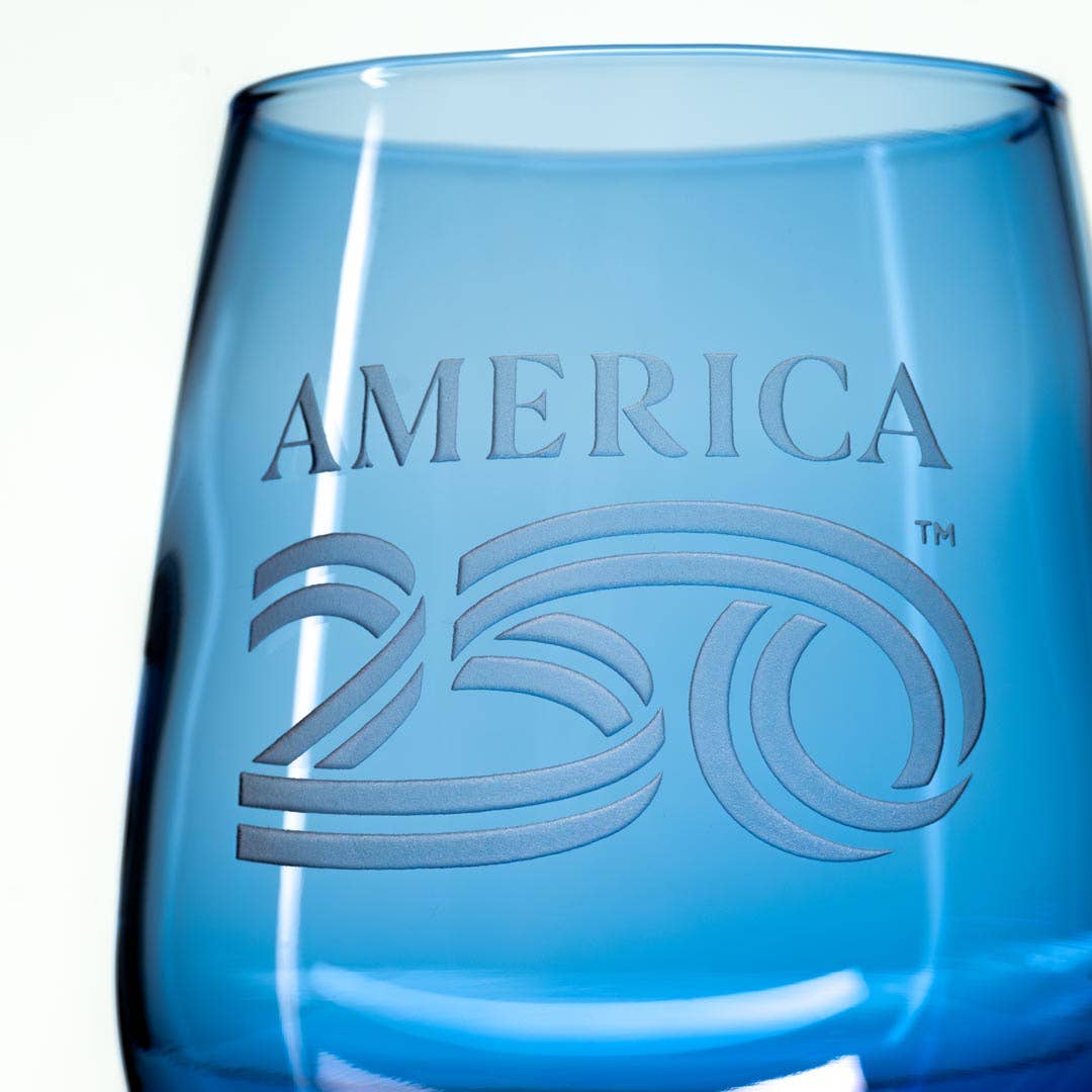 America250™ 15oz Blue Stemless Wine Glass | Set of 12