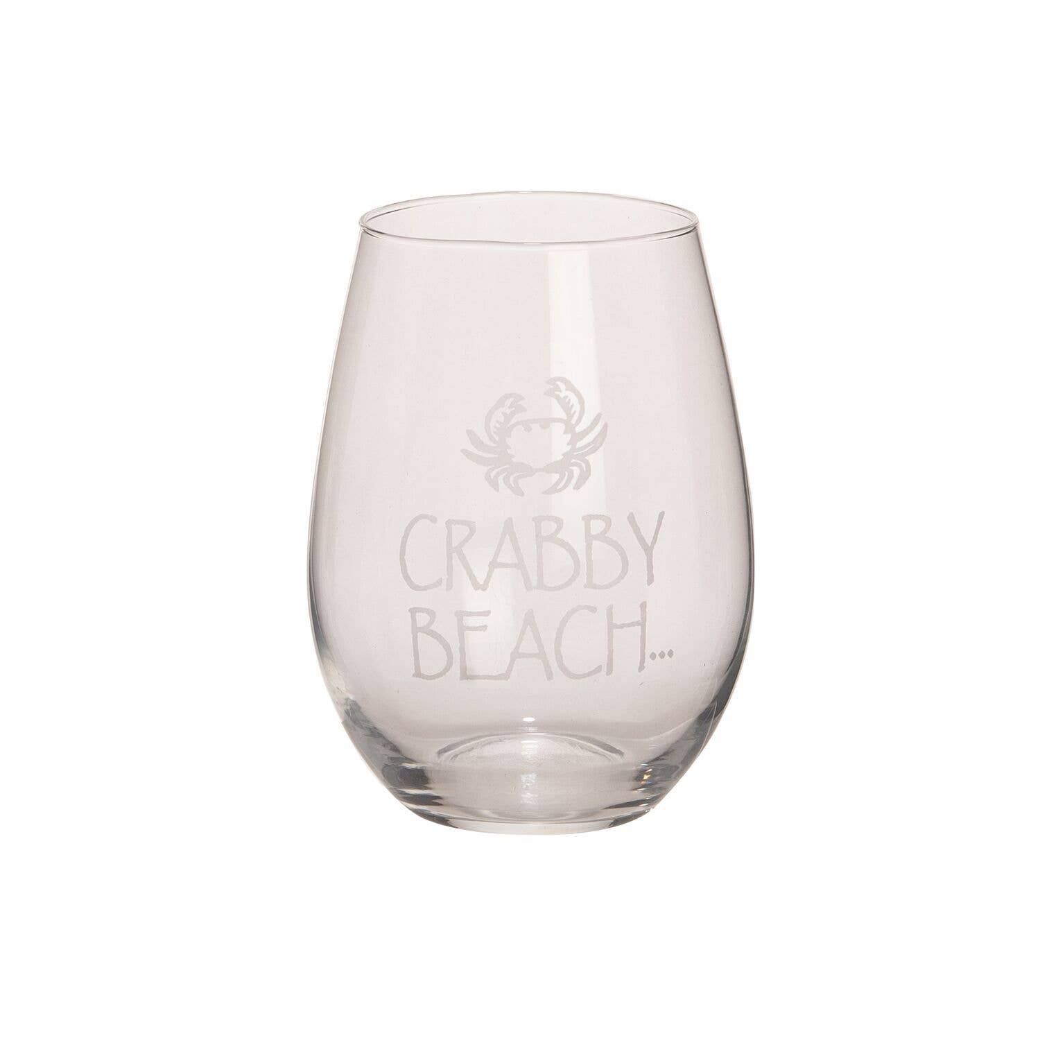 SALE Crabby Beach Stemless Wine Glass