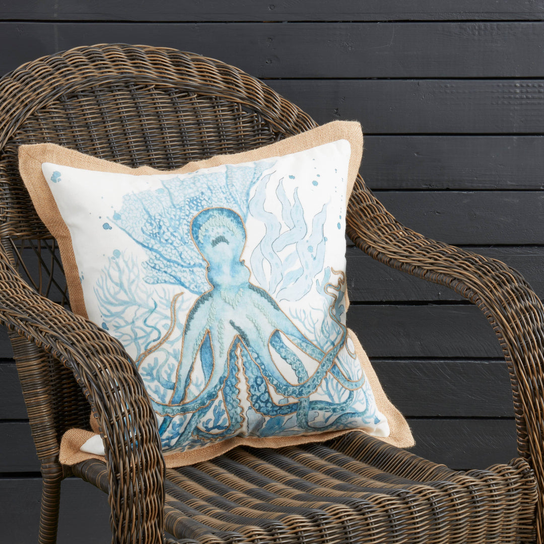 Whimsical Outdoor Octopus Pillow: Navy Blue / Poly Filled / 18"