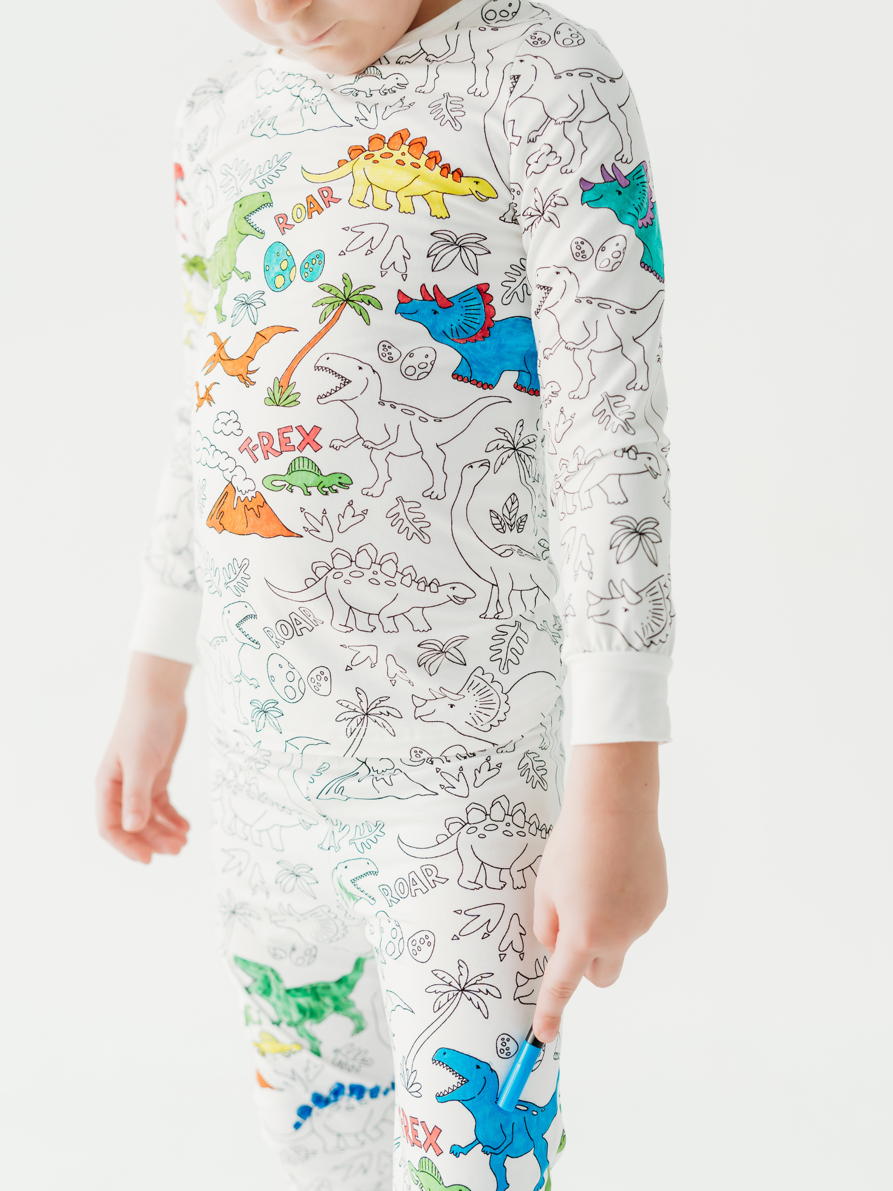 Dinosaur Coloring Pajamas 2 piece set made from Bamboo: 2T