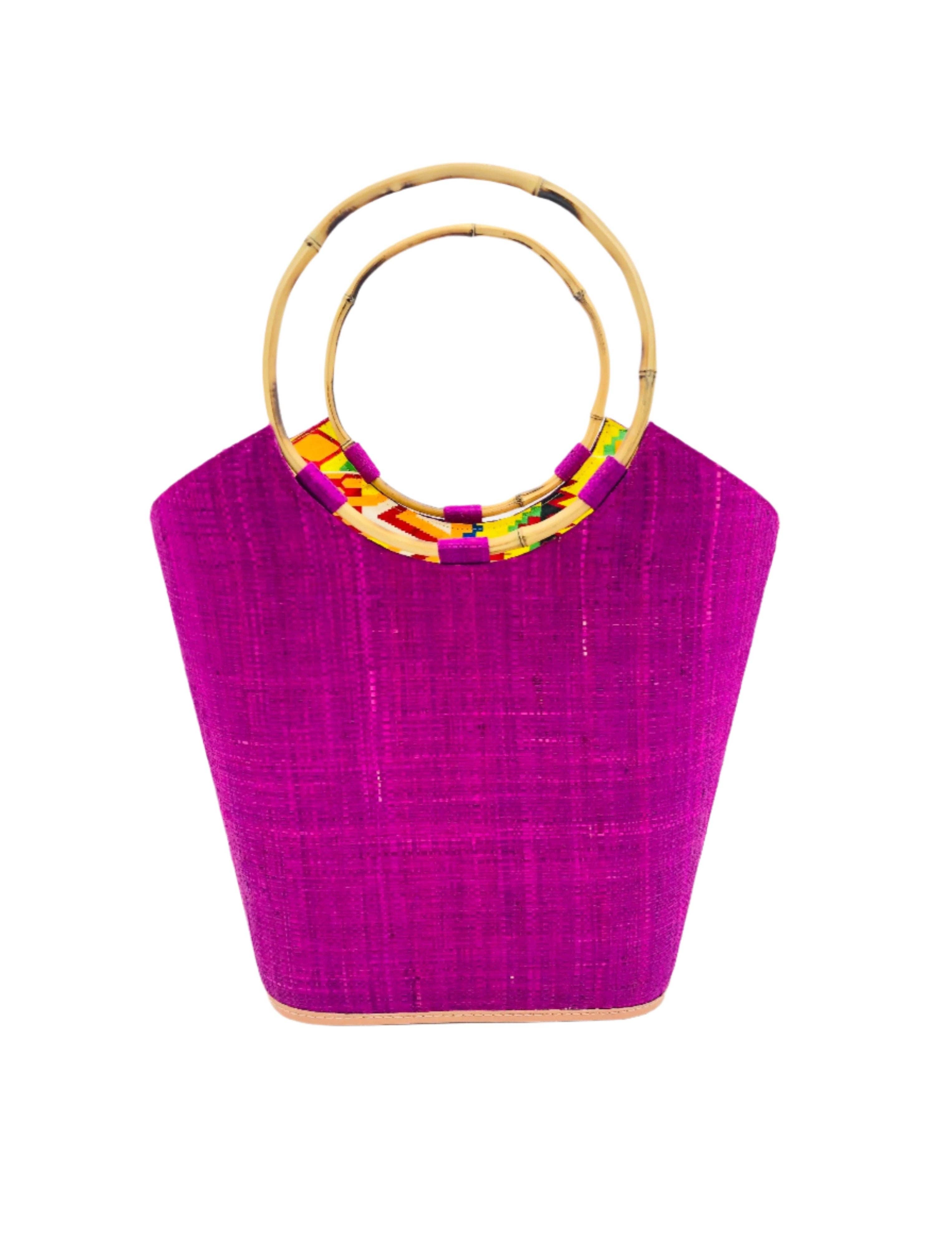Carmen Straw Bucket Bag with Bamboo Handles: Saffron