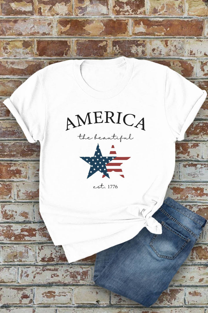 America The Beautiful, 4th of July, UNISEX Round Neck T-Shirt: L / Dusty Rose