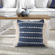 Dana Striped Cotton Blend Throw Pillow, 20" x 20" Navy/Ivory